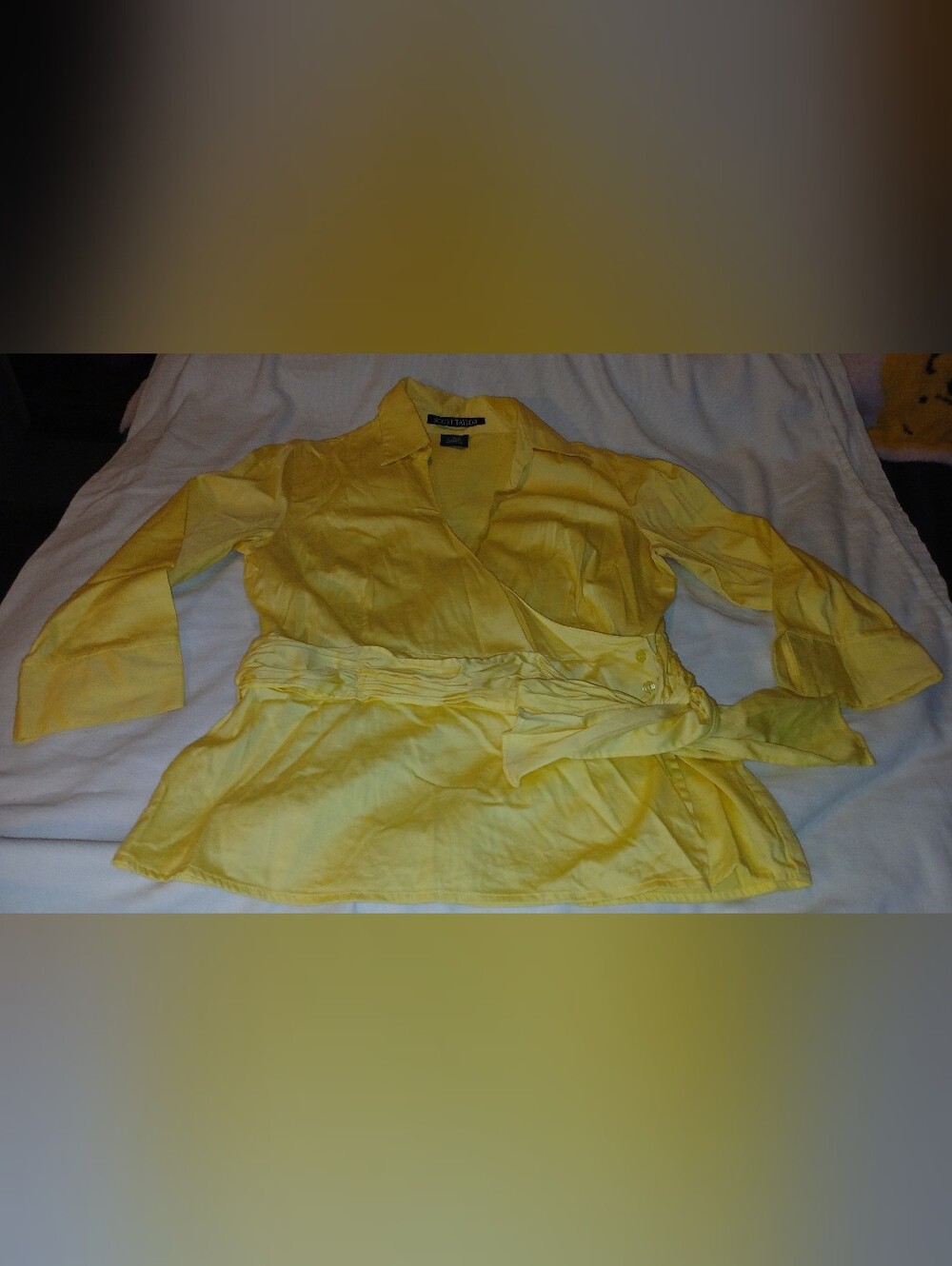 Pre-loved Women's Yellow Wrap Top with Tie Belt.